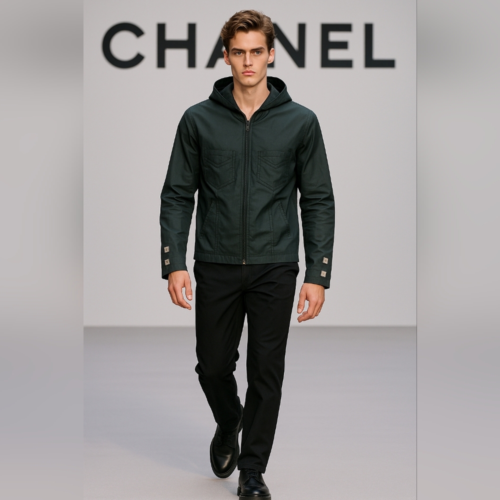 CHANEL Black Hooded Jacket Luxury Designer Outerwear Size 34